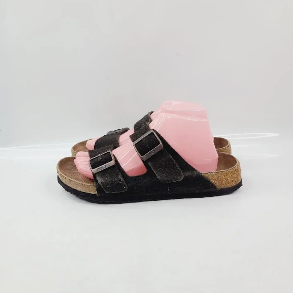Newalk Women's‎ Brown Arizona Leather Dual Buckle Slide Sandal Size US 10